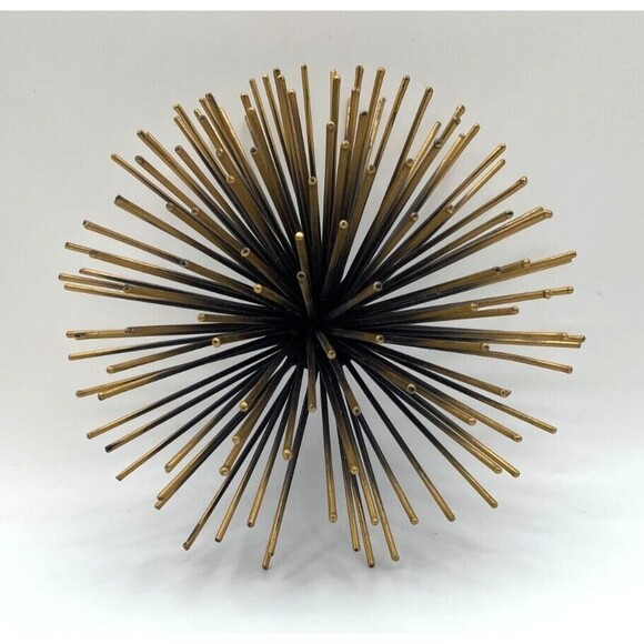 Metal Gold Atomic Starburst 3D Sea Urchin Wall Hanging Decor MCM Set Of 2 - Picture 4 of 11